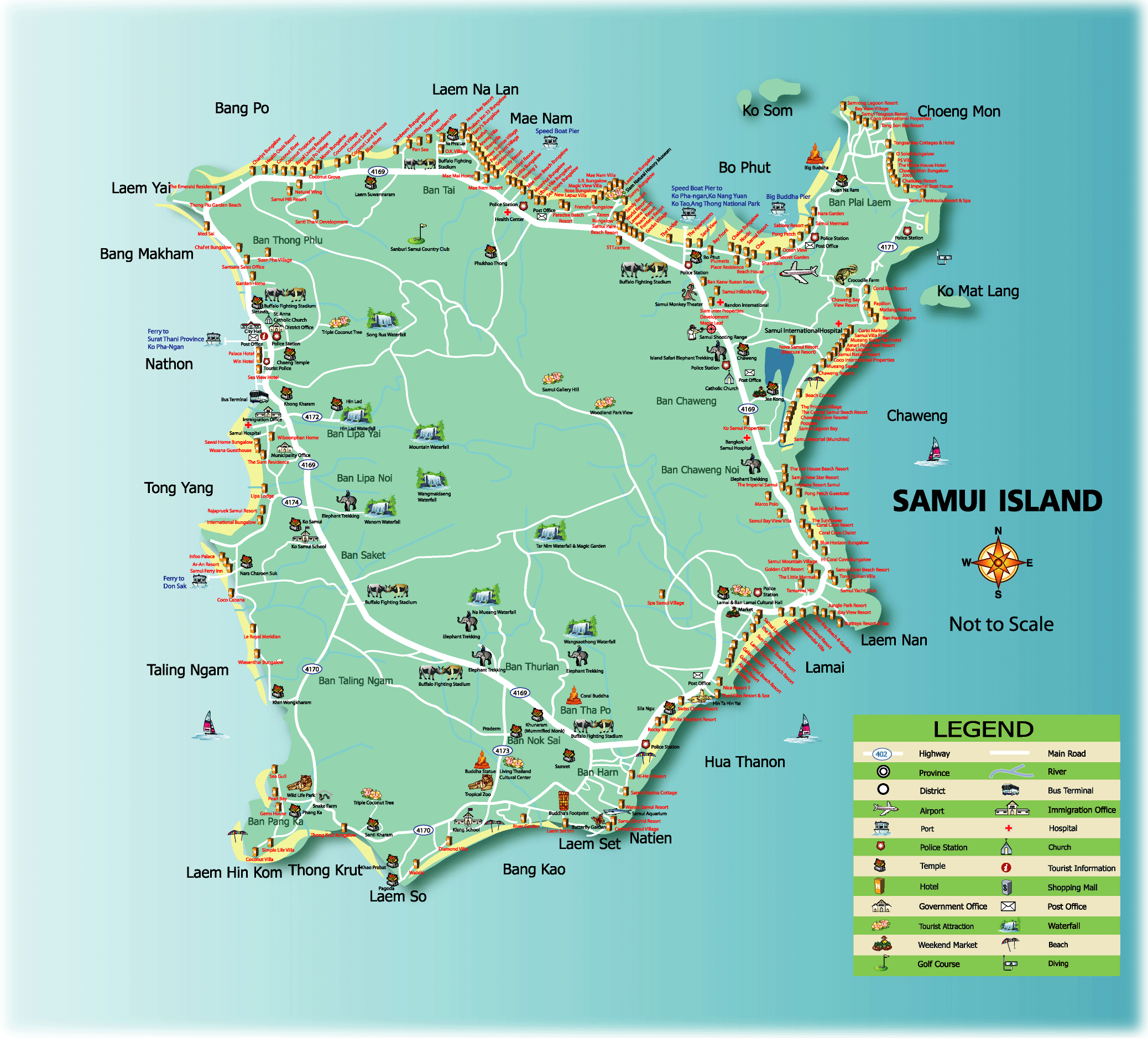 Beaches and locations on Koh Samui: best places for life. Koh Samui map