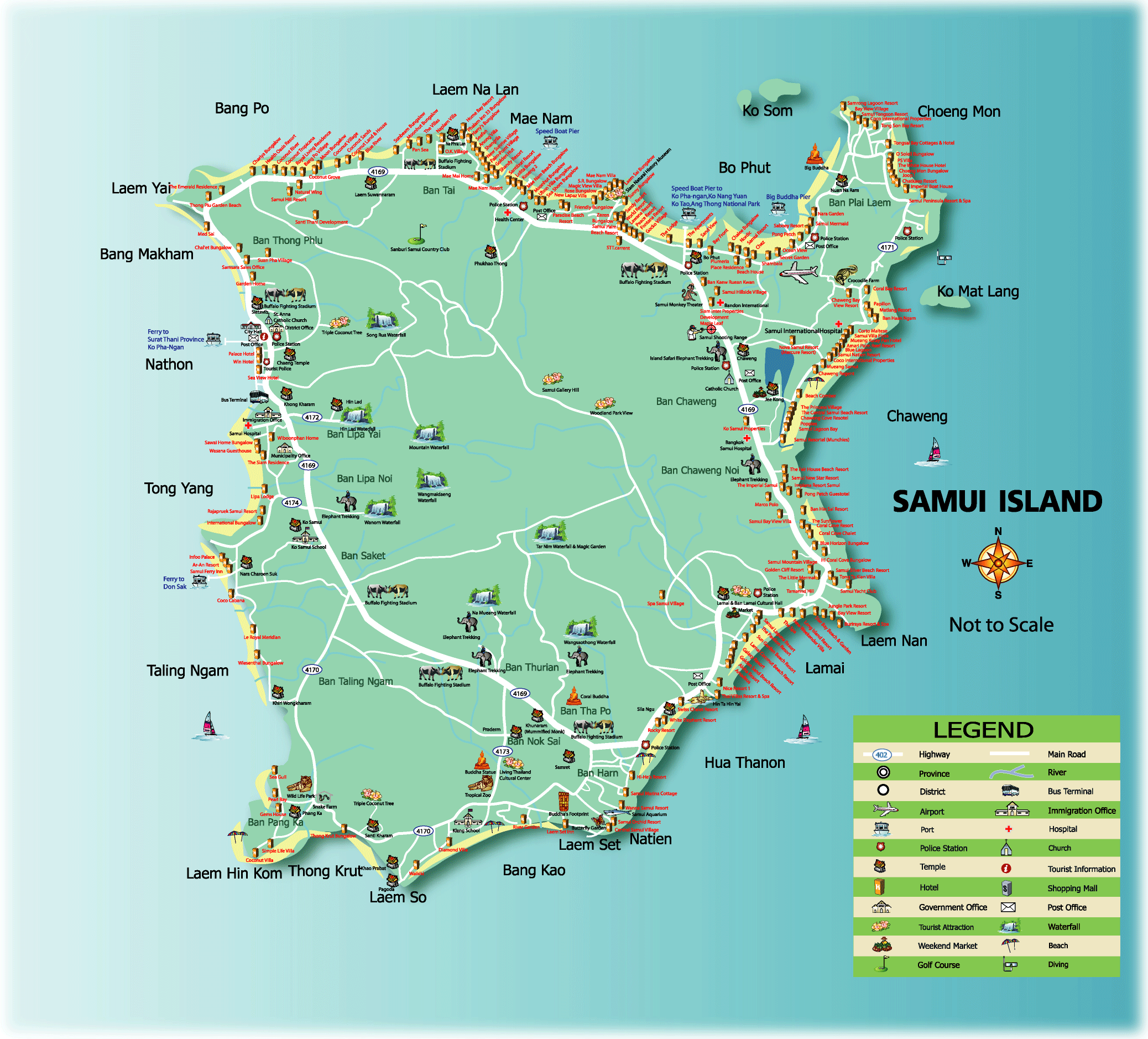 Beaches and locations on Koh Samui: best places for life. Koh Samui map  download