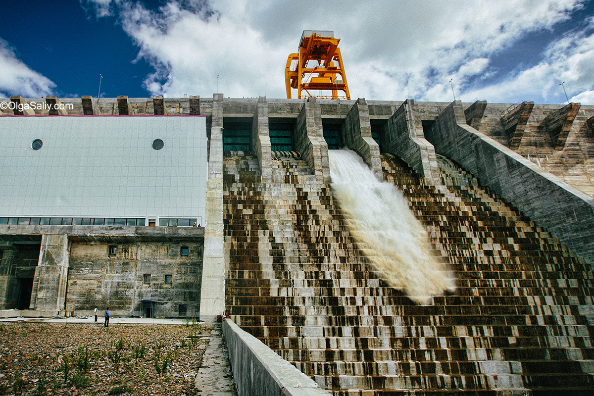 Test water discharge at Boguchany hydroelectric dam