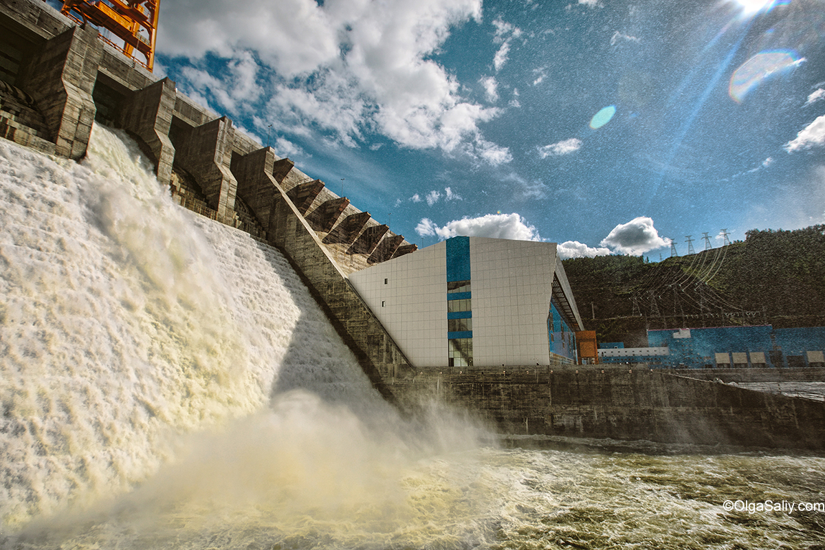 Test water discharge at Boguchany hydroelectric dam