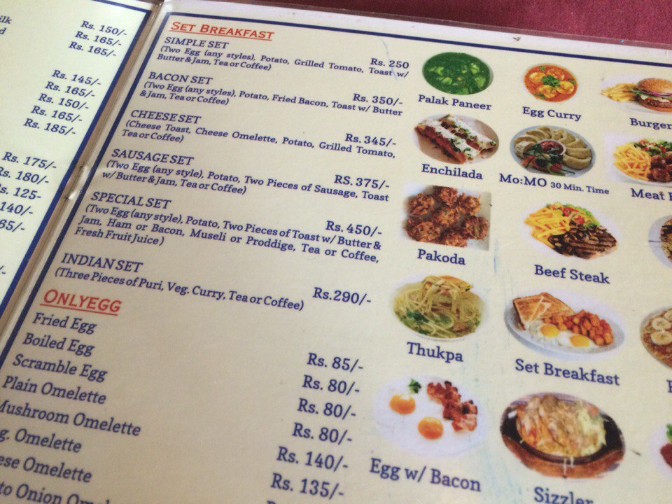 Nepal Menu - prices